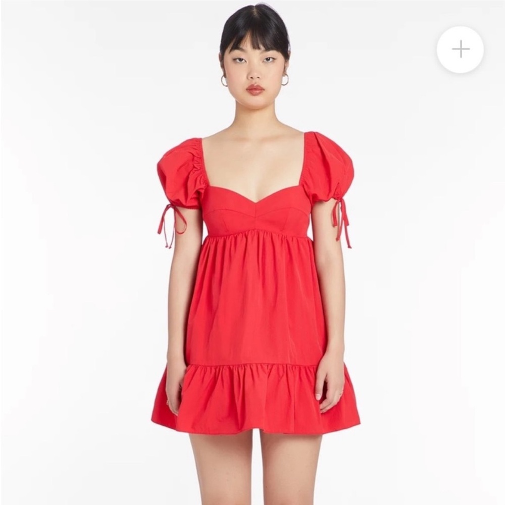 NEW Amanda Uprichard Sicily Dress Red Puff Sleeve Mini Dress Size L